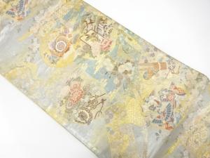 引箔　雪輪に御所車・古楽器模様織り出し　袋帯